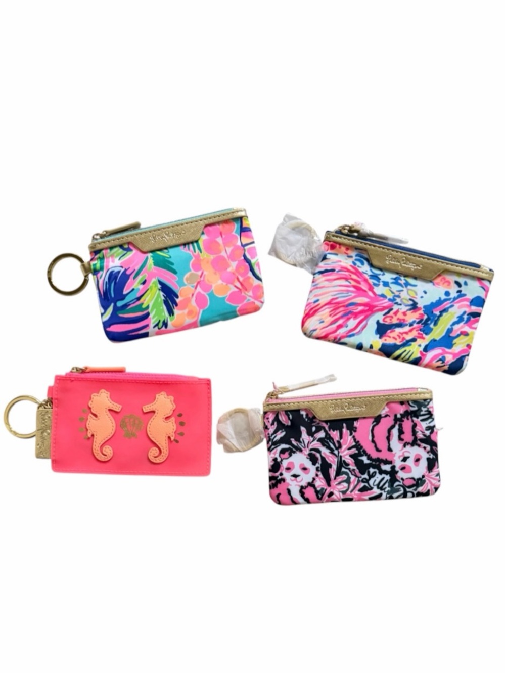 Set of 4 Lilly Pulitzer ID Case Keychain Coin Purse Wallets with Gift Bags